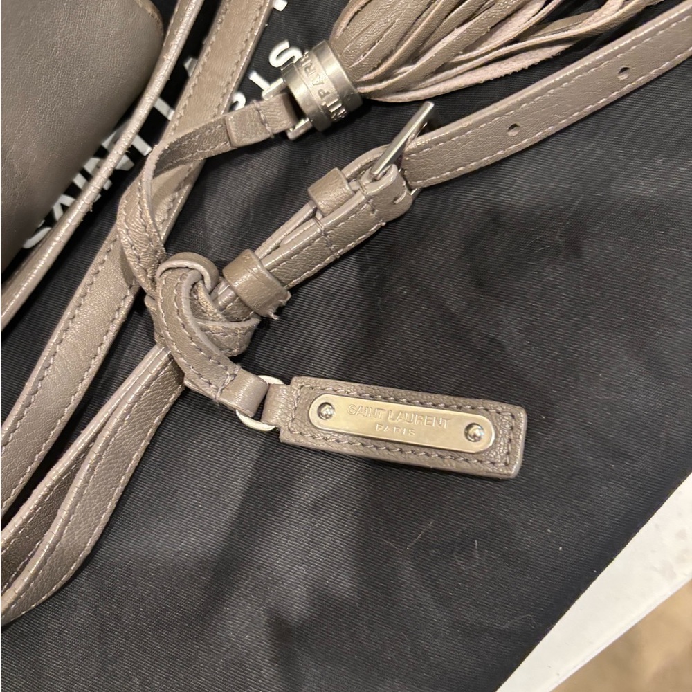 Yves Saint Laurent Monogram Lou Taupe Leather Crossbody Bag - Picture 3 of 16